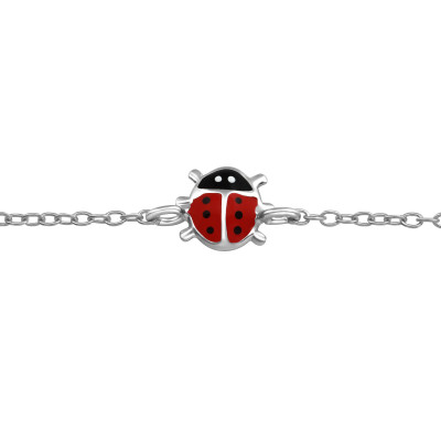 Ladybug Children's Sterling Silver Bracelet with Epoxy