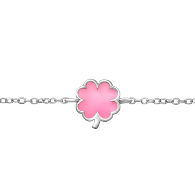 Children's Silver Lucky Clover Bracelet with Epoxy