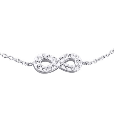 Inline Infinity Sign Sterling Silver Bracelet with Crystal