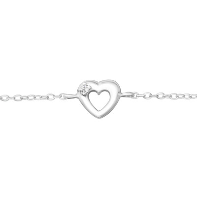 Heart Children's Sterling Silver Bracelet with Cubic Zirconia