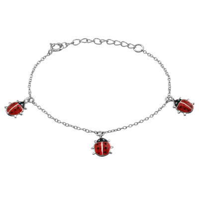 Children's Silver Ladybug Bracelet with Epoxy