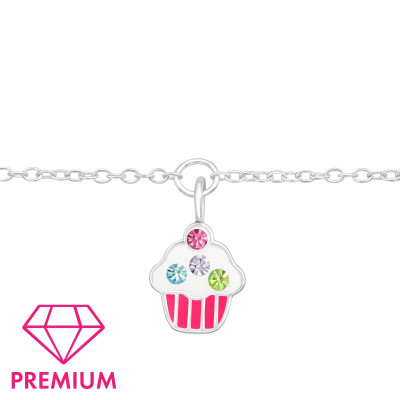 Children's Silver Cupcake Bracelet with Crystal and Epoxy