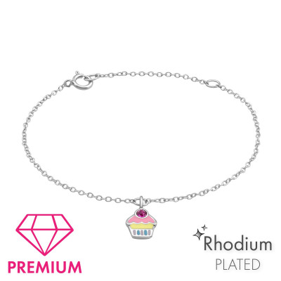 Children's Silver Cupcake Bracelet with Crystal and Epoxy