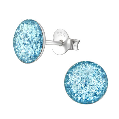 Children's Silver Round Ear Studs with Epoxy