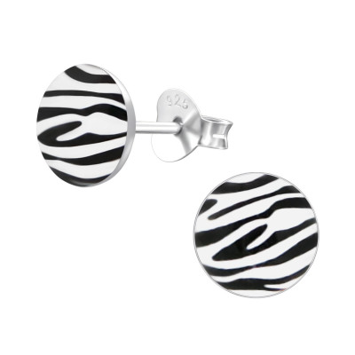 Children's Silver Zebra Stripes Ear Studs