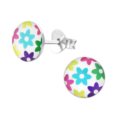 Children's Silver Colored Flowers Ear Studs