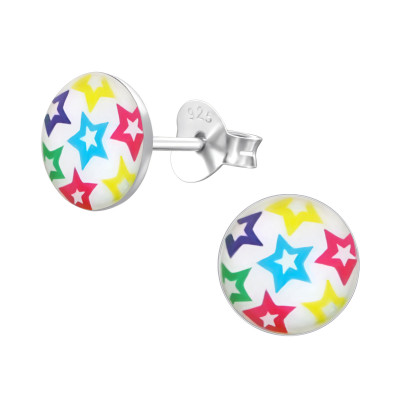 Children's Silver Colored Stars Ear Studs