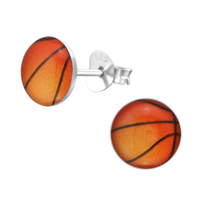 Children's Silver Basketball Ear Studs