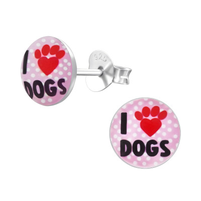 Children's Silver I Love Dogs Ear Studs