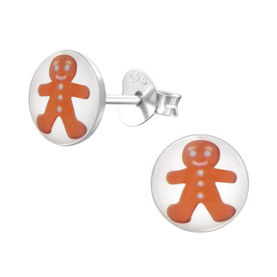 Children's Silver Gingerbread Ear Studs