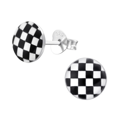 Children's Silver Chequered Ear Studs