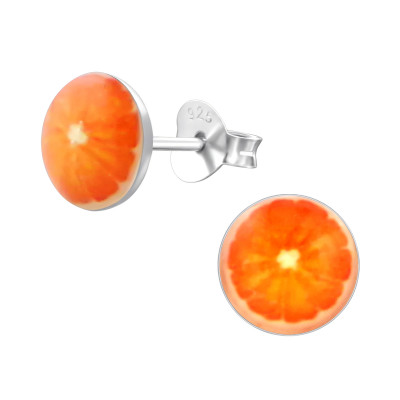 Children's Silver Orange Ear Studs