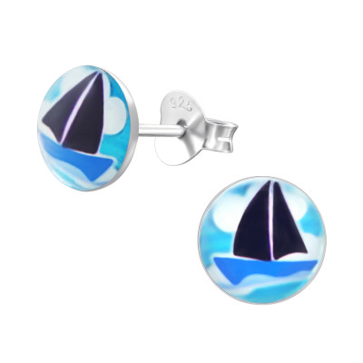 Children's Silver Sail Boat Ear Studs