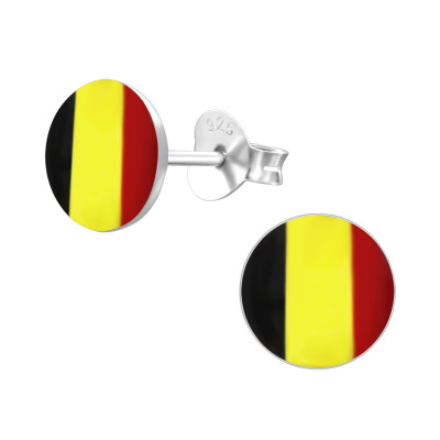 Children's Silver Belgium Flag Ear Studs