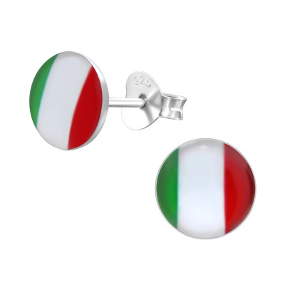 Children's Silver Italian Flag Ear Studs