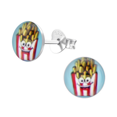 Children's Silver French Fries Ear Studs