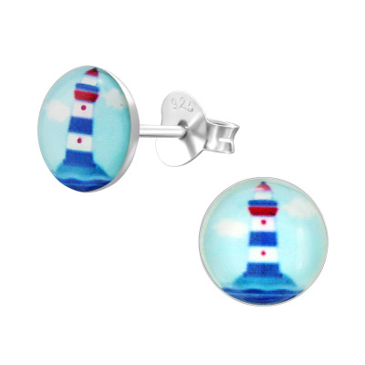 Children's Silver Lighthouse Ear Studs