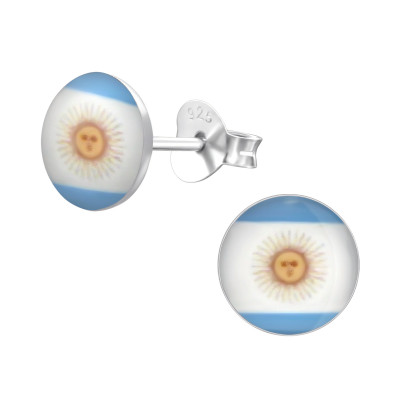 Children's Silver Argentina Flag Ear Studs