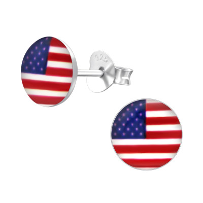 Children's Silver USA Flag Ear Studs