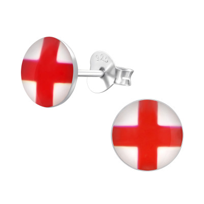 Children's Silver England Flag Ear Studs