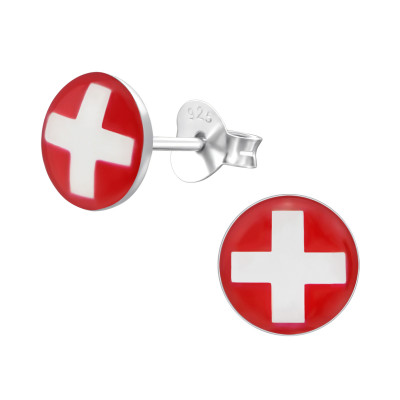 Children's Silver Swiss Flag Ear Studs