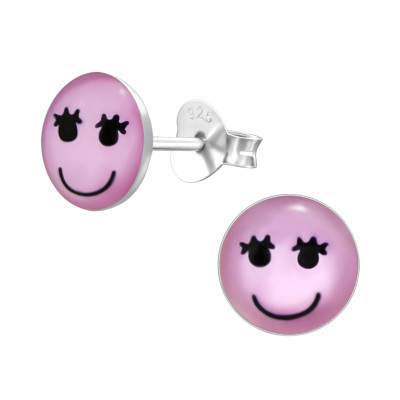 Children's Silver Girl Face Ear Studs