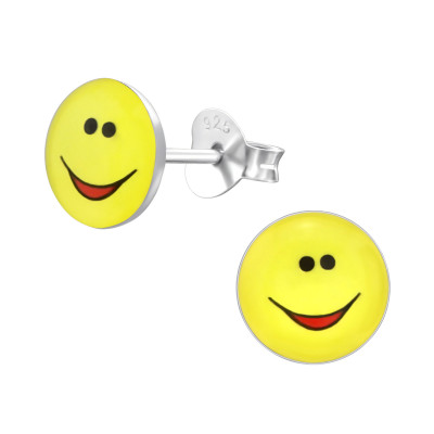 Children's Silver Smile Face Ear Studs