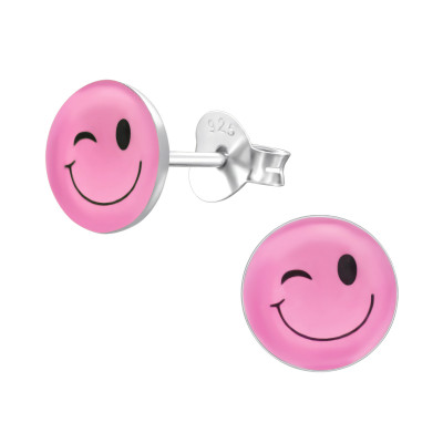 Children's Silver Wink Face Ear Studs