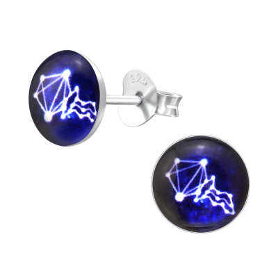 Children's Silver Aquarius Zodiac Sign Ear Studs