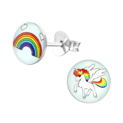 Children's Silver Rainbow and Unicorn Ear Studs
