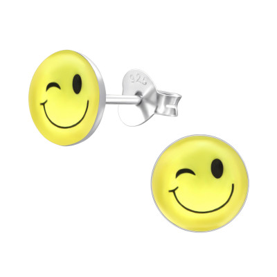 Children's Silver Wink Face Ear Studs