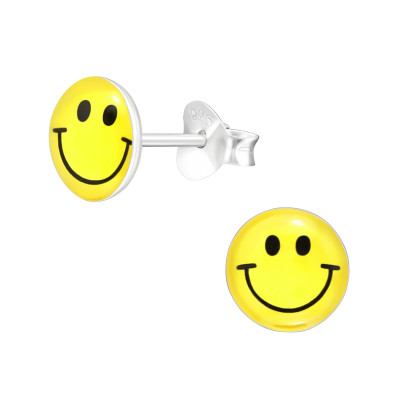 Children's Silver Smiley Face Ear Studs