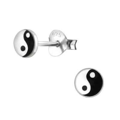 Children's Silver Yin and Yang Ear Studs with Epoxy