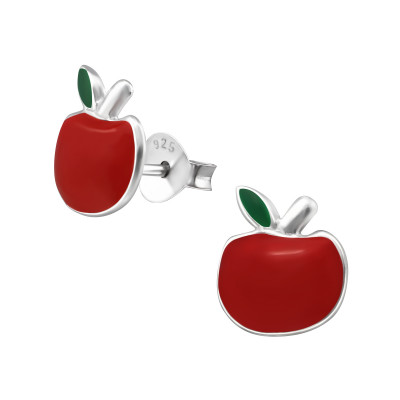 Children's Silver Apple Ear Studs with Epoxy