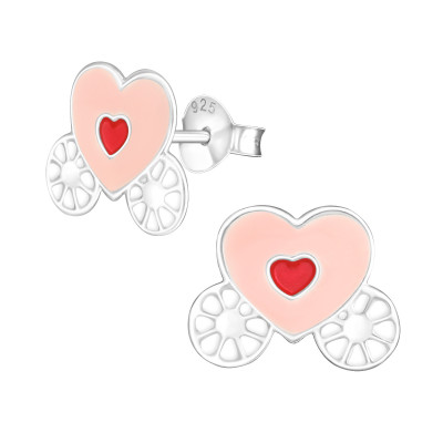 Children's Silver Carriage Ear Studs with Epoxy