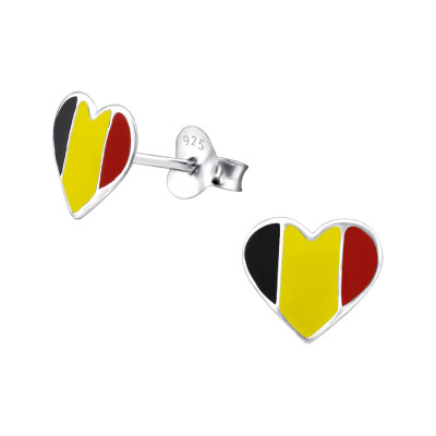 Children's Silver Belgium Flag Ear Studs with Epoxy