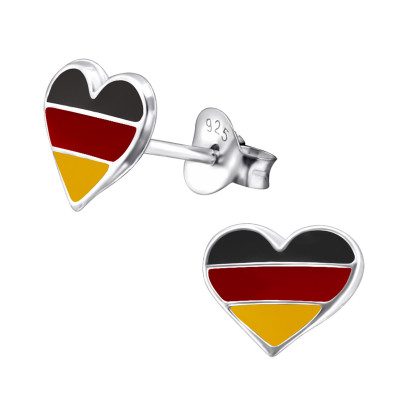 Children's Silver Germany Heart Ear Studs with Epoxy