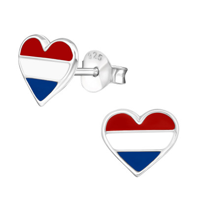 Children's Silver Netherlands Heart Ear Studs with Epoxy