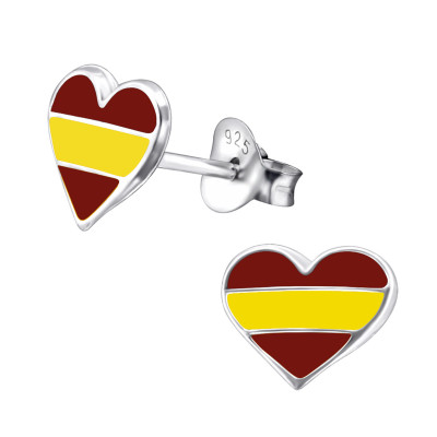 Children's Silver Heart Spain Ear Studs with Epoxy