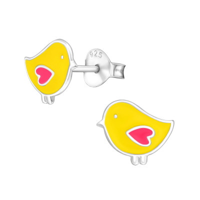 Children's Silver Chick Ear Studs with Epoxy