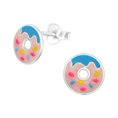 Children's Silver Doughnut Ear Studs with Epoxy