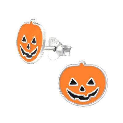 Children's Silver Pumpkin Ear Studs with Epoxy