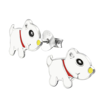 Children's Silver Dog Ear Studs with Epoxy