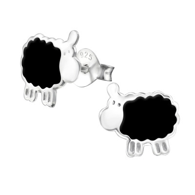 Children's Silver Sheep Ear Studs with Epoxy