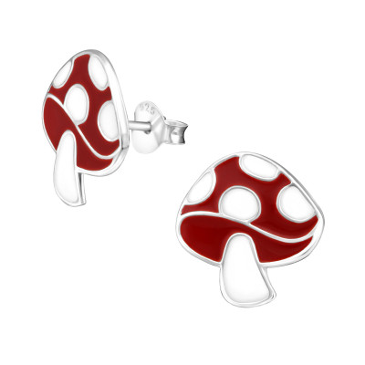 Children's Silver Mushroom Ear Studs with Epoxy