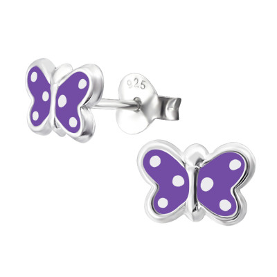 Children's Silver Butterfly Ear Studs with Epoxy