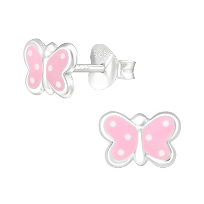 Children's Silver Butterfly Ear Studs with Epoxy