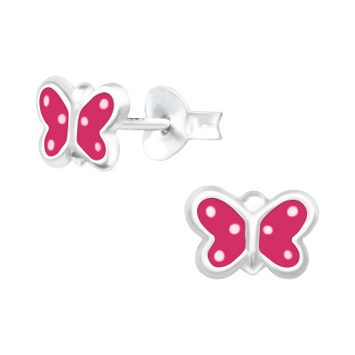 Children's Silver Butterfly Ear Studs with Epoxy