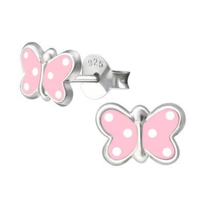 Children's Silver Butterfly Ear Studs with Epoxy