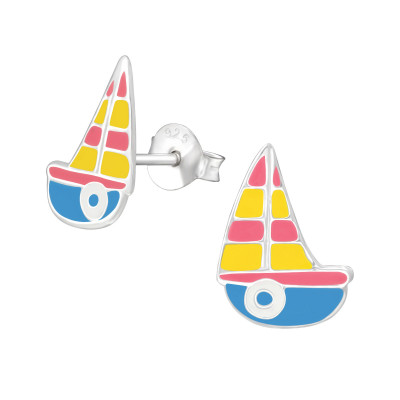 Boat Children's Sterling Silver Ear Studs with Epoxy